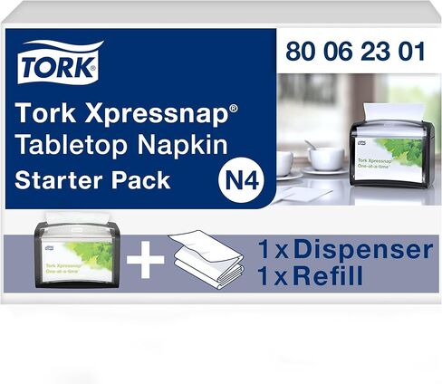 Tork Xpressnap Tabletop Napkin System Starter Pack Black N4, Dispenser and 1 x 500 One-at-a-Time Dispensing Napkins, 80062301 in Saudi Arabia