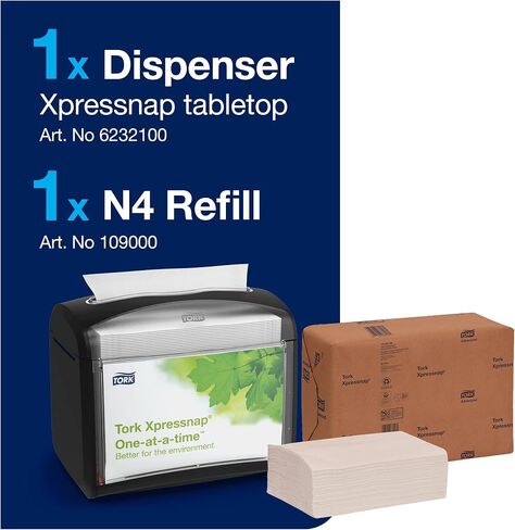 Tork Xpressnap Tabletop Napkin System Starter Pack Black N4, Dispenser and 1 x 500 One-at-a-Time Dispensing Napkins, 80062301 in Saudi Arabia