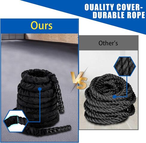 حبال تمرين المعركة مقاس 1.5 بوصة 30 قدمًا - حبال تمرين من البوليستر شديدة التحمل لصالة الألعاب الرياضية المنزلية وتدريبات القوة ومعدات اللياقة البدنية - أسود in Kuwait