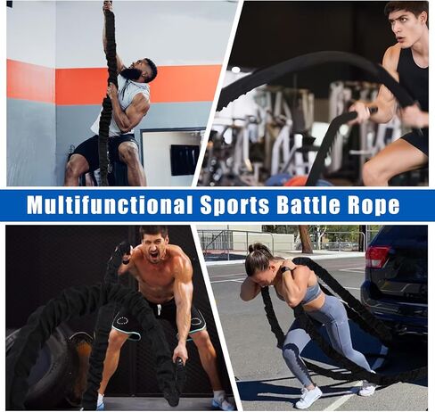حبال تمرين المعركة مقاس 1.5 بوصة 30 قدمًا - حبال تمرين من البوليستر شديدة التحمل لصالة الألعاب الرياضية المنزلية وتدريبات القوة ومعدات اللياقة البدنية - أسود in Kuwait