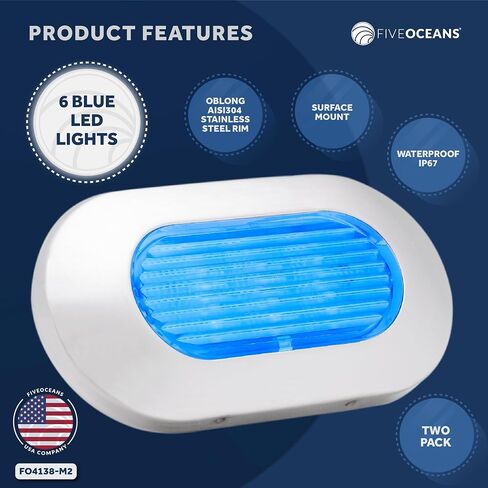 Five Oceans Oblong LED Courtesy Light, Boat Accent Lights, Marine Light for Boat Interior, Deck, Cockpit, Blue LED, IP67 Waterproof, 12V, for Pontoon, Fishing Boat, Yacht, RVs - 2-Pack- FO4138-M2 in Saudi Arabia