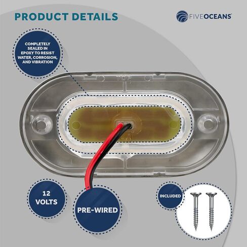 Five Oceans Oblong LED Courtesy Light, Boat Accent Lights, Marine Light for Boat Interior, Deck, Cockpit, Blue LED, IP67 Waterproof, 12V, for Pontoon, Fishing Boat, Yacht, RVs - 2-Pack- FO4138-M2 in Saudi Arabia