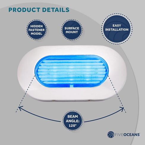 Five Oceans Oblong LED Courtesy Light, Boat Accent Lights, Marine Light for Boat Interior, Deck, Cockpit, Blue LED, IP67 Waterproof, 12V, for Pontoon, Fishing Boat, Yacht, RVs - 2-Pack- FO4138-M2 in Saudi Arabia