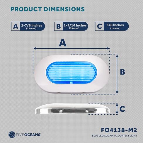 Five Oceans Oblong LED Courtesy Light, Boat Accent Lights, Marine Light for Boat Interior, Deck, Cockpit, Blue LED, IP67 Waterproof, 12V, for Pontoon, Fishing Boat, Yacht, RVs - 2-Pack- FO4138-M2 in Saudi Arabia