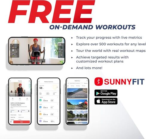 Sunny Health & Fitness Magnetic Elliptical Trainer Machine w/Built-in Pulse Sensor, Low Impact Cardio Exerciser & Full-Body Cross Training for Home, Optional Bluetooth Link to Exclusive SunnyFit App in Saudi Arabia