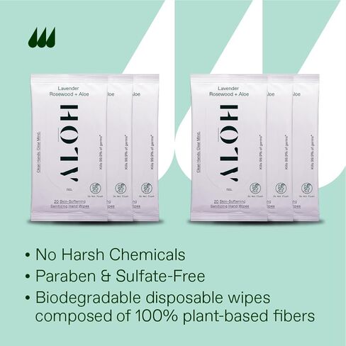 ALŌH Lavender Rosewood + Aloe Sanitizing Hand Wipes - Clean Hands, Clear Mind - On The Go Hand Sanitizer Wipes for Kids and Adults - Travel Size 3 Pack, 20ct Wipes (60 wipes) in Kuwait