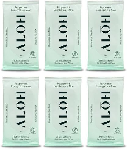 ALŌH Lavender Rosewood + Aloe Sanitizing Hand Wipes - Clean Hands, Clear Mind - On The Go Hand Sanitizer Wipes for Kids and Adults - Travel Size 3 Pack, 20ct Wipes (60 wipes) in Kuwait