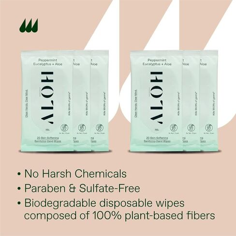 ALŌH Lavender Rosewood + Aloe Sanitizing Hand Wipes - Clean Hands, Clear Mind - On The Go Hand Sanitizer Wipes for Kids and Adults - Travel Size 3 Pack, 20ct Wipes (60 wipes) in Kuwait