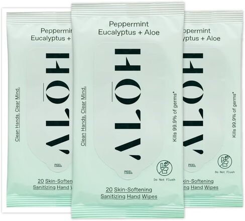 ALŌH Lavender Rosewood + Aloe Sanitizing Hand Wipes - Clean Hands, Clear Mind - On The Go Hand Sanitizer Wipes for Kids and Adults - Travel Size 3 Pack, 20ct Wipes (60 wipes) in Kuwait