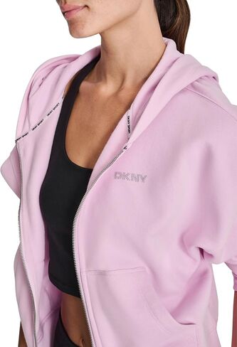 DKNY Women's Long Sleeve Full Zip Stacked Mixed Rhinestud Logo Fleece Hoodie in Saudi Arabia
