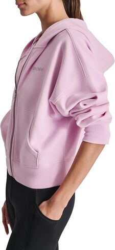 DKNY Women's Long Sleeve Full Zip Stacked Mixed Rhinestud Logo Fleece Hoodie in Saudi Arabia