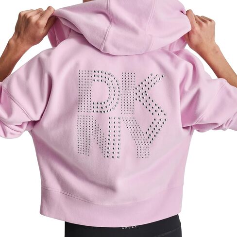 DKNY Women's Long Sleeve Full Zip Stacked Mixed Rhinestud Logo Fleece Hoodie in Saudi Arabia