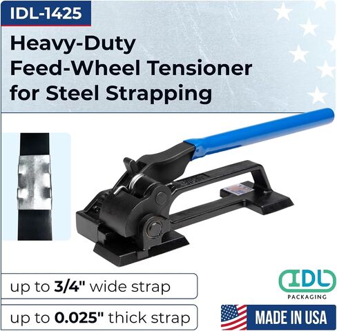 IDL Packaging IDL-1425 شداد ربط عجلة التغذية لحزام فولاذي مقاس 3/8 بوصة إلى 3/4 بوصة، مصنوع في الولايات المتحدة الأمريكية - أداة ربط شديدة التحمل بقوة شد عالية وعمر خدمة طويل in Saudi Arabia