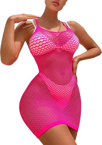 OYOANGLE Women's Fishnet Hollow Out Sleeveless Halter Cover Up Dress Summer Bathing Suit Bodycon Dresses in Saudi Arabia