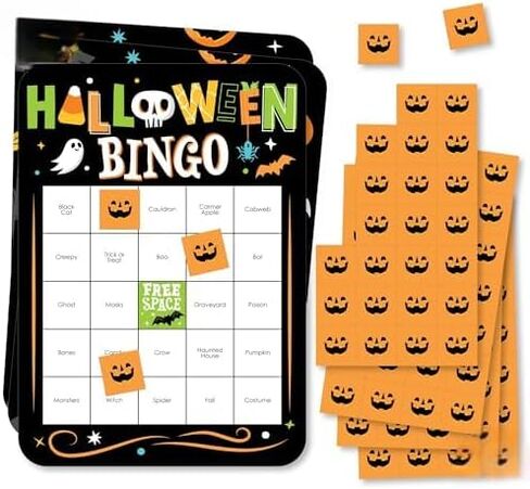 Big Dot of Happiness Jack-O'-Lantern Halloween - بطاقات وعلامات بينجو - لعبة بينجو لحفلات الهالوين للأطفال - مجموعة من 18 قطعة in Saudi Arabia