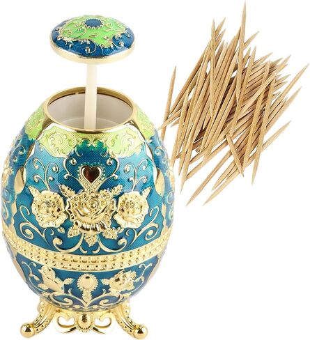 Cyrank Toothpick Holder Pop-up Automatic Toothpick Dispenser, Retractable Toothpick Holder with Pressing Type Egg Shape Toothpicks Case for Kitchen Restaurant in Saudi Arabia