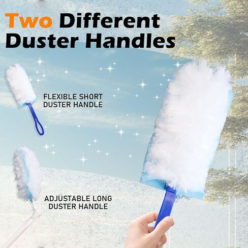 Duster Refills for Swiffer Dusters, Multi Surface 360 Degree Dusters Refills & 2 Handle, Disposable Heavy Duty Dusters Refills for Cleaning (30 Count + 2 Handle, White&Orange) in Saudi Arabia