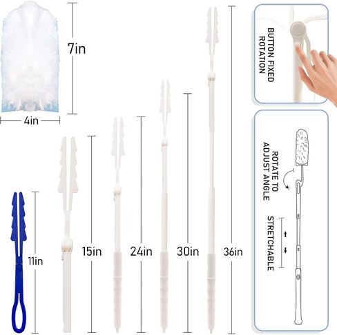 Duster Refills for Swiffer Dusters, Multi Surface 360 Degree Dusters Refills & 2 Handle, Disposable Heavy Duty Dusters Refills for Cleaning (30 Count + 2 Handle, White&Orange) in Saudi Arabia