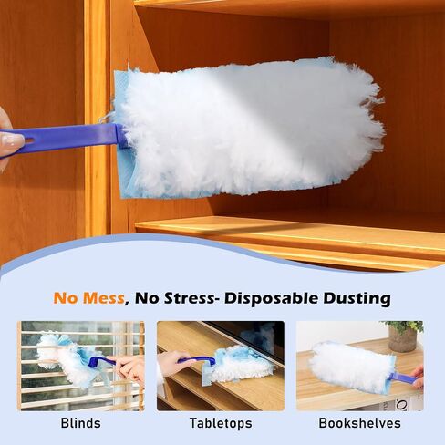Duster Refills for Swiffer Dusters, Multi Surface 360 Degree Dusters Refills & 2 Handle, Disposable Heavy Duty Dusters Refills for Cleaning (30 Count + 2 Handle, White&Orange) in Saudi Arabia