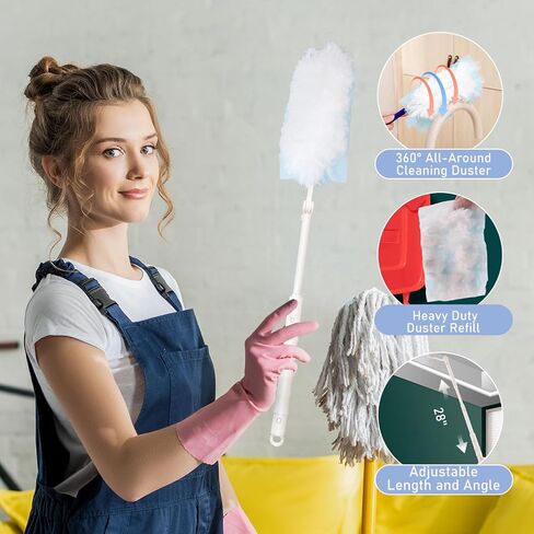 Duster Refills for Swiffer Dusters, Multi Surface 360 Degree Dusters Refills & 2 Handle, Disposable Heavy Duty Dusters Refills for Cleaning (30 Count + 2 Handle, White&Orange) in Saudi Arabia