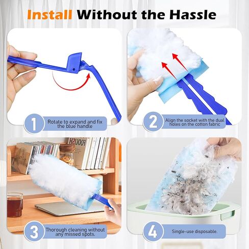 Duster Refills for Swiffer Dusters, Multi Surface 360 Degree Dusters Refills & 2 Handle, Disposable Heavy Duty Dusters Refills for Cleaning (30 Count + 2 Handle, White&Orange) in Saudi Arabia