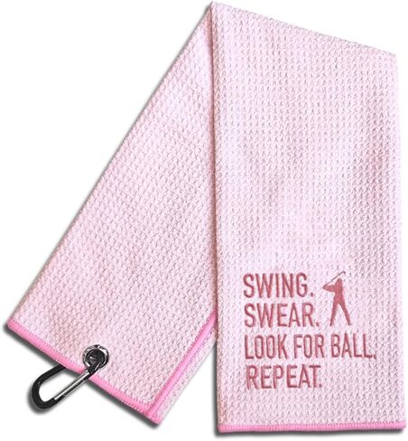 Swing Swear Look for Embroidered Pink Golf Towel, Funny Golf Towel for Golf Bag with Clip, Birthday Retirement Gift for Grandma Mom Sister Golf Fan Golfer, Women Golf Towel, Ladies Golf Towel in Kuwait