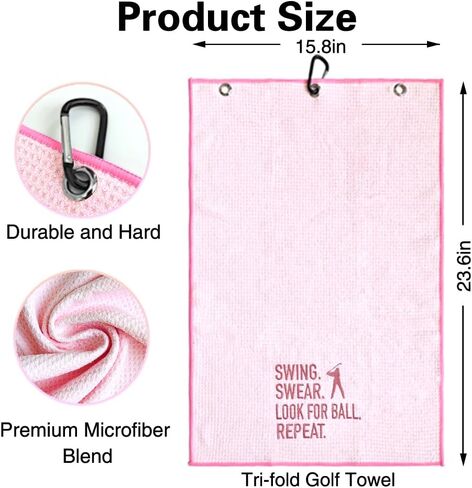 Swing Swear Look for Embroidered Pink Golf Towel, Funny Golf Towel for Golf Bag with Clip, Birthday Retirement Gift for Grandma Mom Sister Golf Fan Golfer, Women Golf Towel, Ladies Golf Towel in Kuwait