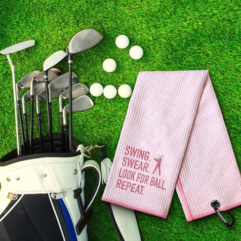 Swing Swear Look for Embroidered Pink Golf Towel, Funny Golf Towel for Golf Bag with Clip, Birthday Retirement Gift for Grandma Mom Sister Golf Fan Golfer, Women Golf Towel, Ladies Golf Towel in Kuwait