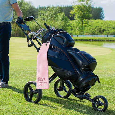 Swing Swear Look for Embroidered Pink Golf Towel, Funny Golf Towel for Golf Bag with Clip, Birthday Retirement Gift for Grandma Mom Sister Golf Fan Golfer, Women Golf Towel, Ladies Golf Towel in Kuwait