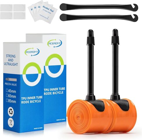 أنبوب داخلي من مادة TPU 700c x 18-32c مع صمامات بريستا 45 مم 65 مم 85 مم، 28 جرام خفيف الوزن 700c أنبوب دراجة TPU أنبوب دراجة احتياطي محمول مع أذرع إطارات الدراجة ومجموعة تصحيح إطارات الدراجة in Kuwait