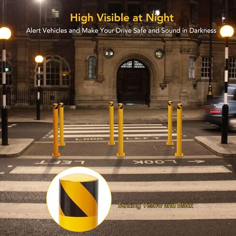 Safety Bollard 4 Packs, 42 Inch Height Steel Bollard Post for Parking Lot, 4.5 Inch Diameter Pipe, Yellow Safety Bollard Post with 16 Anchor Bolts, Ideal for Traffic-Sensitive Areas, Driveway Barrier in Saudi Arabia