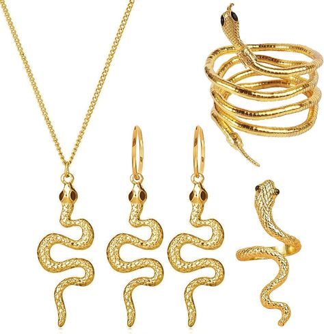 HUASAI Snake Jewelry Set for Women Snake Earrings for Women Gold Snake Pendant Necklace Gothic Snake Wrap Bracelet Open Adjustable Snake Ring for Girls Boho Snake Jewelry Set in Saudi Arabia