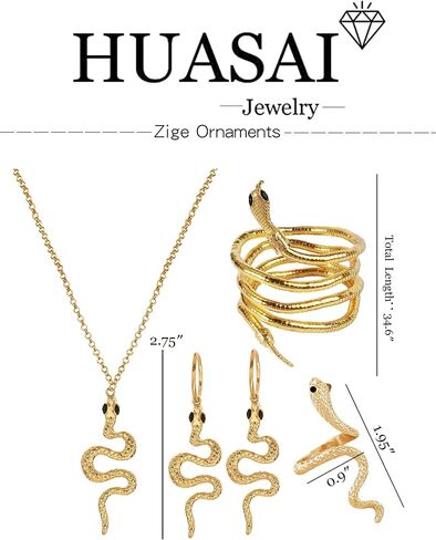 HUASAI Snake Jewelry Set for Women Snake Earrings for Women Gold Snake Pendant Necklace Gothic Snake Wrap Bracelet Open Adjustable Snake Ring for Girls Boho Snake Jewelry Set in Saudi Arabia