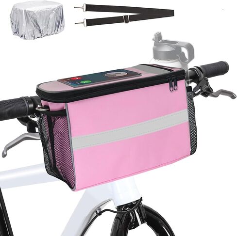 Bike Handlebar Bag, 7" Bike Phone Holder, Water-resistant Bike Basket, Bicycle Front Storage Bag, Bike Frame Bag for MTB Racing Road Bike, with Shoulder Strap and Rain Cover in Saudi Arabia