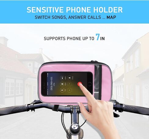 Bike Handlebar Bag, 7" Bike Phone Holder, Water-resistant Bike Basket, Bicycle Front Storage Bag, Bike Frame Bag for MTB Racing Road Bike, with Shoulder Strap and Rain Cover in Saudi Arabia