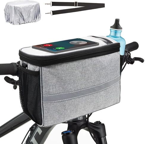 Bike Handlebar Bag, 7" Bike Phone Holder, Water-resistant Bike Basket, Bicycle Front Storage Bag, Bike Frame Bag for MTB Racing Road Bike, with Shoulder Strap and Rain Cover in Saudi Arabia