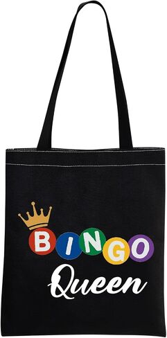 MBMSO Bingo Queen Tote Bag Bingo Lover Gifts Funny Bingo Players Gifts Bingo Shoulder Shopping Bag Bingo Game Gambler Gift (BINGO Queen TB-black) in Saudi Arabia