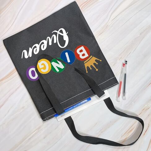 MBMSO Bingo Queen Tote Bag Bingo Lover Gifts Funny Bingo Players Gifts Bingo Shoulder Shopping Bag Bingo Game Gambler Gift (BINGO Queen TB-black) in Saudi Arabia