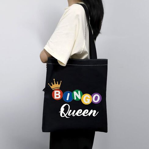 MBMSO Bingo Queen Tote Bag Bingo Lover Gifts Funny Bingo Players Gifts Bingo Shoulder Shopping Bag Bingo Game Gambler Gift (BINGO Queen TB-black) in Saudi Arabia