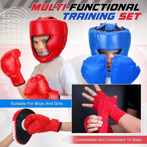 مجموعة معدات ملاكمة للأطفال مكونة من 12 قطعة، 3 أزواج من قفازات الملاكمة للأطفال، 3 قطع من أغطية رأس الملاكمة، 3 أزواج من قفازات الملاكمة و3 قطع من أربطة اليد للملاكمة للأطفال المبتدئين والأطفال من سن 6 إلى 18 عامًا in Kuwait