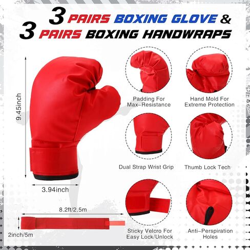 مجموعة معدات ملاكمة للأطفال مكونة من 12 قطعة، 3 أزواج من قفازات الملاكمة للأطفال، 3 قطع من أغطية رأس الملاكمة، 3 أزواج من قفازات الملاكمة و3 قطع من أربطة اليد للملاكمة للأطفال المبتدئين والأطفال من سن 6 إلى 18 عامًا in Kuwait