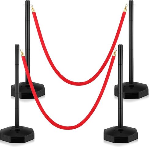 4 عبوات من الدعامات مع حبال مخملية بطول 6.5 قدم، دعامات للتحكم في الحشود و2 قطعة من حواجز حبل الانتظار، حواجز أمان سوداء مع قاعدة مجوفة لحقن الرمل لمستلزمات حفلات مسرح الأفلام in Kuwait