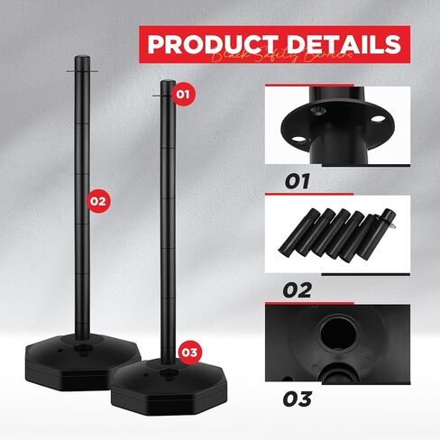 4 عبوات من الدعامات مع حبال مخملية بطول 6.5 قدم، دعامات للتحكم في الحشود و2 قطعة من حواجز حبل الانتظار، حواجز أمان سوداء مع قاعدة مجوفة لحقن الرمل لمستلزمات حفلات مسرح الأفلام in Kuwait
