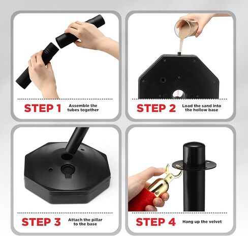 4 عبوات من الدعامات مع حبال مخملية بطول 6.5 قدم، دعامات للتحكم في الحشود و2 قطعة من حواجز حبل الانتظار، حواجز أمان سوداء مع قاعدة مجوفة لحقن الرمل لمستلزمات حفلات مسرح الأفلام in Kuwait