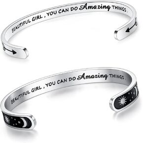 SAM & LORI Set of 2 Bracelets for Women Teens Beautiful Girl You Can Do Amazing Things - Sun Moon