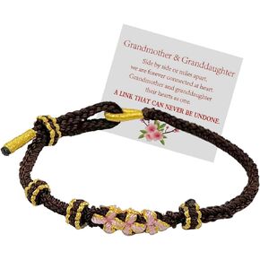 Cicod To My Granddaughter Bracelet A Link That Can Never Be Undone Peach Blossom Bracelet,Adjustable Braided Bracelet for Teen Girls, Inspirational Birthday Gifts for Women