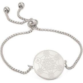 Metatron's Cube Bracelet for Men Women Archangels King Solomon Seal Coin Link Bracelet Stainless Steel Geometry Hollow Out Chains for Men Amulet Jewelry (Sliver)