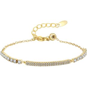 Kainier 14K الذهب مطلي سلسلة أساور للنساء الفتيات لذيذ لطيف الفولاذ المقاوم للصدأ مكعب زركونيا قابل للتعديل الطبقات التراص رابط مشبك الورق أساور in Kuwait