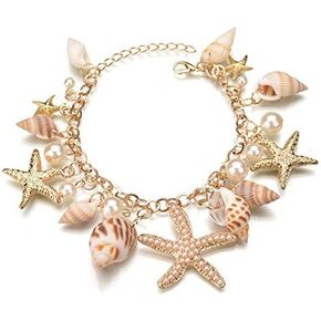 COLORFUL BLING Sea Shell Starfish Bracelets Pearl Charm Bracelets Beach Jewelry for Women