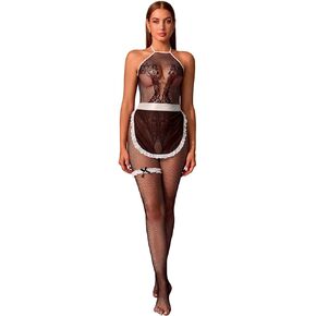 المرأة مثير الرسن Bodystocking تأثيري الفرنسية خادمة الزي المئزر مجموعة الدانتيل تقليم ملابس الحفلات هدية